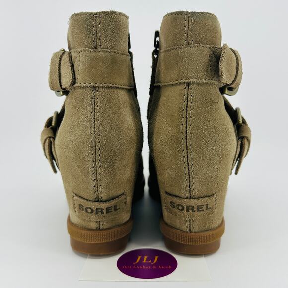Sorel Women's Joan Of Arctic Wedge II Buckle Khaki Suede Ankle Booties Size 9 - Picture 6 of 11